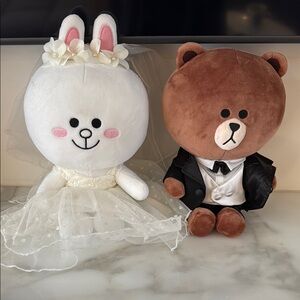 lines friend Wedding Plush Toy Set - White and Brown